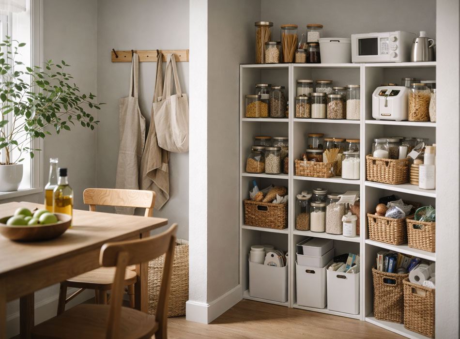 Corner-shelving-unit-used-for-pantry-overflow
